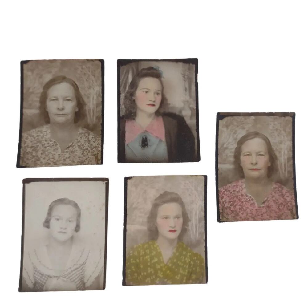 Vintage Lot 1920s-1930s 2x1.5" B&W Colorized‎ Arcade Booth Portrait Photographs